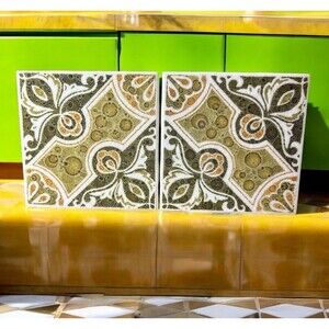 2 Ceramic Tile Trivet Coaster Vitroceramica Retro MCM 4.25" Square Spain Spanish